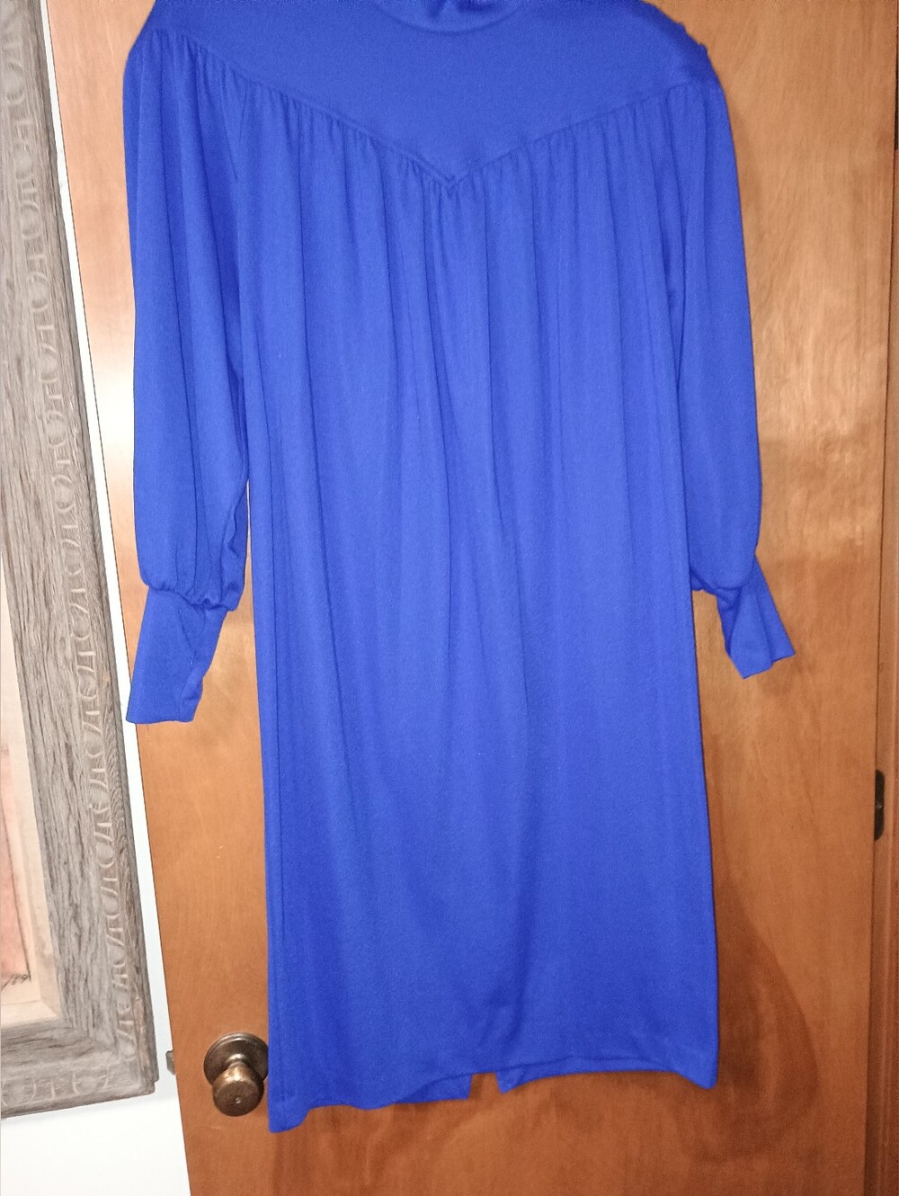 Vintage Impromptu Blue Long Sleeve Women's Dress Buttons at Shoulder Medium